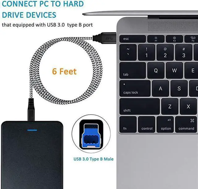 Alt view image 5 of 7 - USB 30 Cable A Male to B Male 2Pack 6ft long USB 3 Cable braided USB 30 A to B Cable Cord White