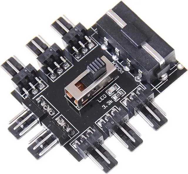 Alt view image 3 of 4 - PC Fan Speed Controller - 8 Way Cooling Fan Hub w/ 7/12V Voltage Switch - 1 to 8 Multi Way Splitter for 3-Pin / 4 Pin Case Fan - PCB Adapter - Power by Molex