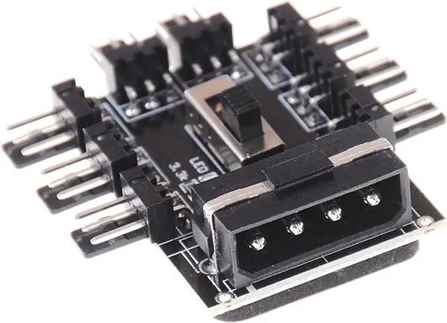 Main image of PC Fan Speed Controller - 8 Way Cooling Fan Hub w/ 7/12V Voltage Switch - 1 to 8 Multi Way Splitter for 3-Pin / 4 Pin Case Fan - PCB Adapter - Power by Molex