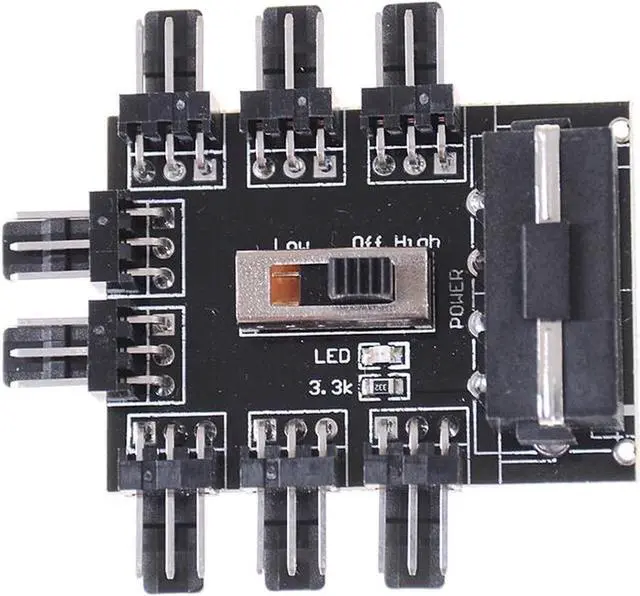 Alt view image 2 of 4 - PC Fan Speed Controller - 8 Way Cooling Fan Hub w/ 7/12V Voltage Switch - 1 to 8 Multi Way Splitter for 3-Pin / 4 Pin Case Fan - PCB Adapter - Power by Molex