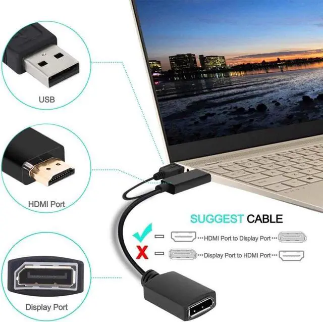Alt view image 4 of 7 - HDMI to DisplayPort with USB Power, Gold-Plated HDMI to DP Display Port Adapter (Male to Female) Compatible for PS5 TV Box Xbox HD To DP (OZHD1)