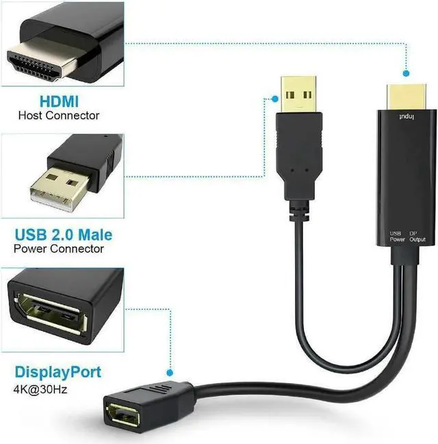 Alt view image 2 of 7 - HDMI to DisplayPort with USB Power, Gold-Plated HDMI to DP Display Port Adapter (Male to Female) Compatible for PS5 TV Box Xbox HD To DP (OZHD1)