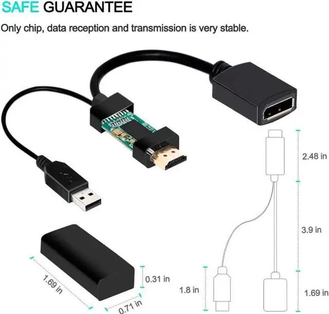 Alt view image 3 of 7 - HDMI to DisplayPort with USB Power, Gold-Plated HDMI to DP Display Port Adapter (Male to Female) Compatible for PS5 TV Box Xbox HD To DP (OZHD1)