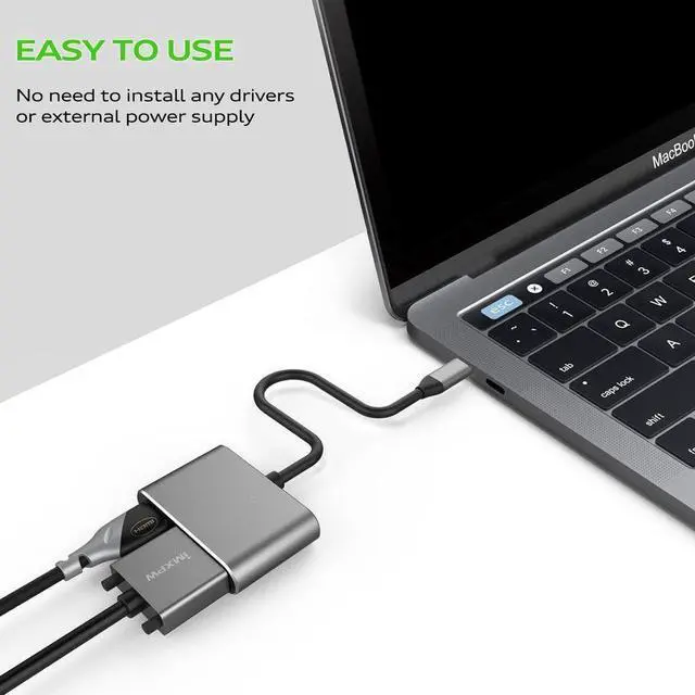 Alt view image 7 of 7 - USB C to HDMI VGA Adapter, 2 in 1 Type C Thunderbolt 3 to 4K HDMI+1080P Adapter Compatible with MacBook Air ipad Pro Pixels XPS Matebook Galaxy Note Huawei HTC More+