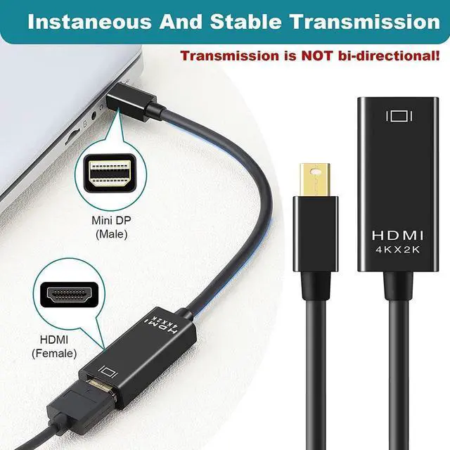 Alt view image 2 of 6 - Mini DisplayPort to HDMI Adapter, Mini DP Thunderbolt to HDMI Converter 4K Compatible for MacBook Air / Pro,UHD Monitor / TV / Projector (Black)