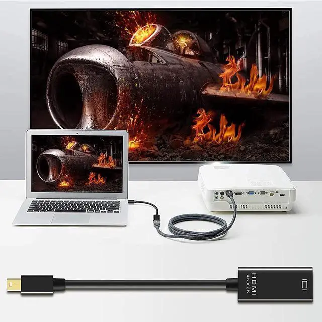 Alt view image 5 of 6 - Mini DisplayPort to HDMI Adapter, Mini DP Thunderbolt to HDMI Converter 4K Compatible for MacBook Air / Pro,UHD Monitor / TV / Projector (Black)