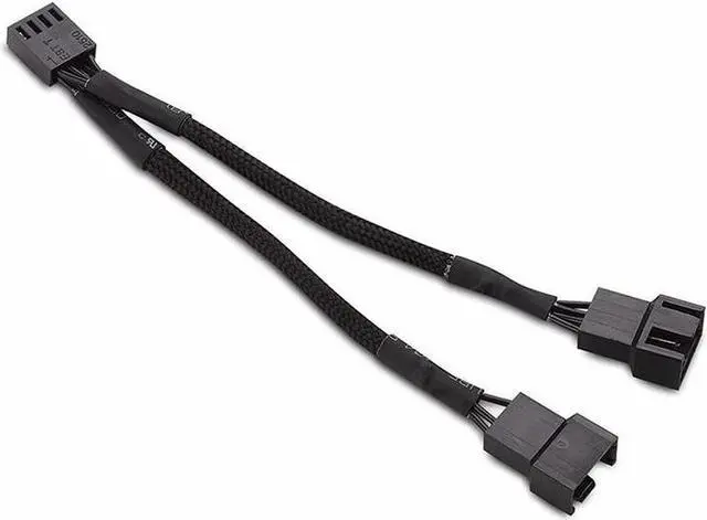 Alt view image 2 of 4 - Black Net Jacket Sleeved 6 inch 1 to 2 Motherboard PWM Fan 4-pin Power Splitter Hub Adapter Cable