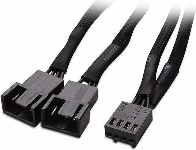 Alt view image 4 of 4 - Black Net Jacket Sleeved 6 inch 1 to 2 Motherboard PWM Fan 4-pin Power Splitter Hub Adapter Cable