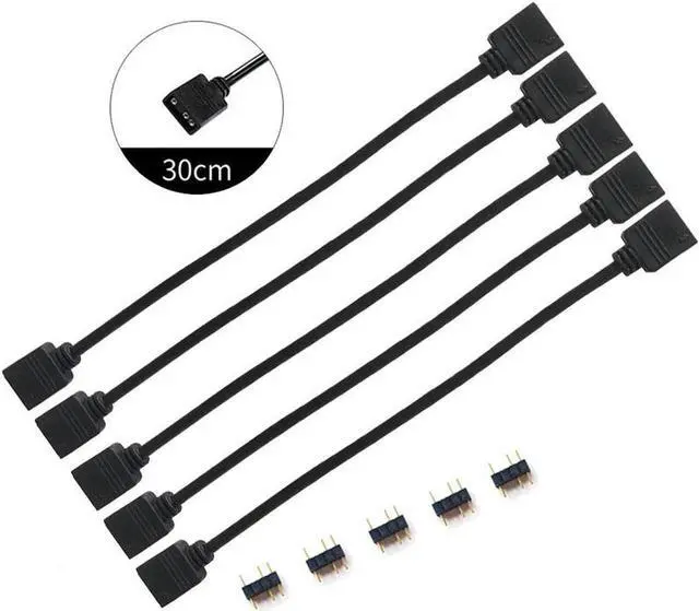 Main image of 5 Pack 5V 3-Pin RGB Female to Female RBW LED Strip Extension Cable w/ Gender Changer Adapter - 1 Foot
