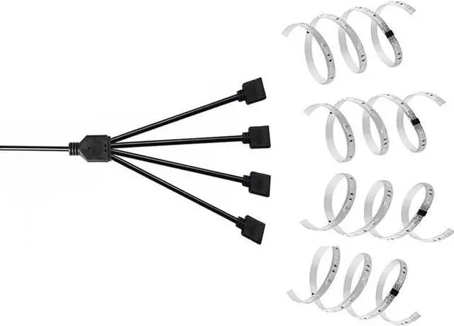 Alt view image 4 of 5 - 2 Pack 5V 3-Pin RGB 4-Way Female to x Female RBW LED Strip Splitter Cable,4 Port AURA RGB Lighting Hub w/ Gender Changer Adapter - 1 Foot