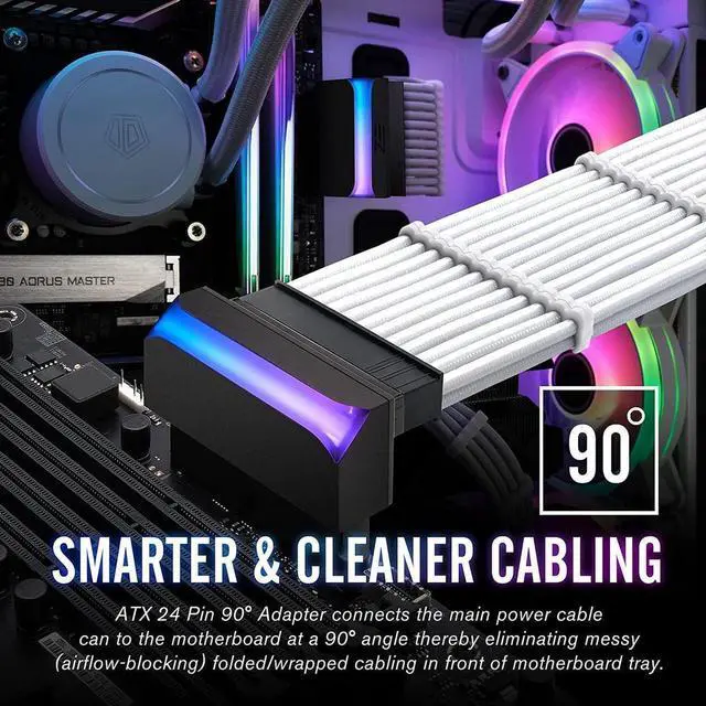 Alt view image 2 of 7 - ATX 24-pin 90 Degree Power Connector 5V 3 Pin ARGB Rainbow Female to Male Power Supply/Power Adapter for Computer Motherboard -1 Pack