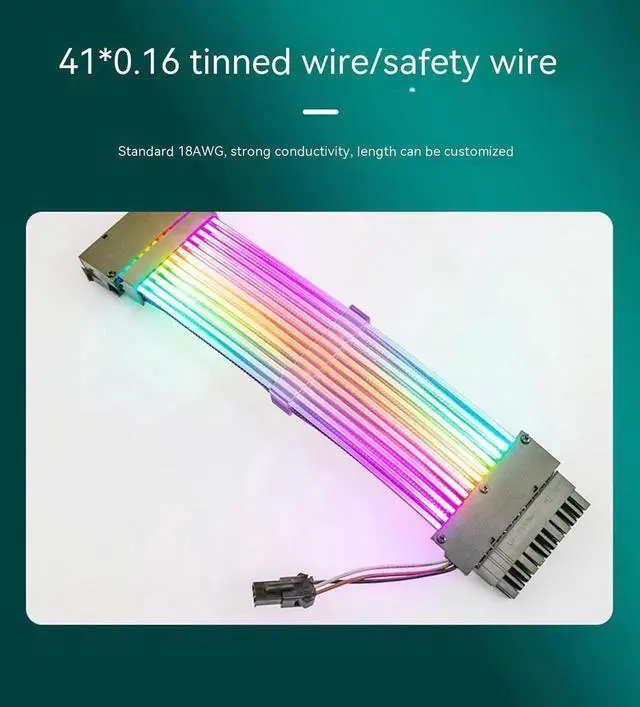 Alt view image 3 of 6 - ARGB Power Extension Cable Power Graphics Card Cable,Mainboard Extension Cable Power Luminous Cable,Dual Head Lamp 24Pin Row Synchronous Illusion Luminous Cable,Wire Harness Assembly,18AWG 41 * 0.16 T