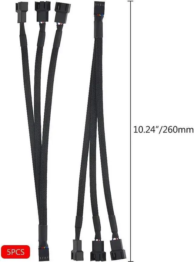 Alt view image 2 of 7 - 5 PCS Fan Splitter Cable 4 Pin Y Splitter 1 to 3 Converter PC Fan Power Extension Cable for PWM Fan Case Computer ATX Case