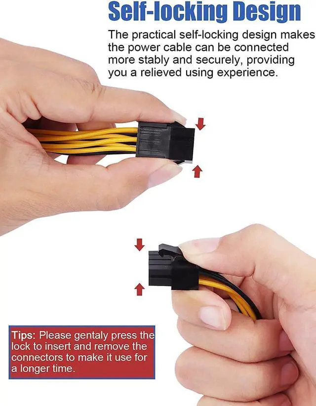 Alt view image 5 of 6 - 6 Pin PCIe - 2 x PCIe 8 (6+2) Pin 6PIN to Dual 8PIN Graphics Card PCI-e Express VGA Splitter Power Extension Cable (4 Pieces)