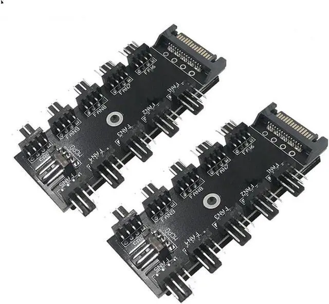 Main image of 2-Pack 10 Port PWM 4 Pin Fan Splitter Hub Adpater, SATA Powered 10 Channels 3 Pin / 4Pin CPU Case Fan Cooler Splitter,Support PWM Fan Speed Controller