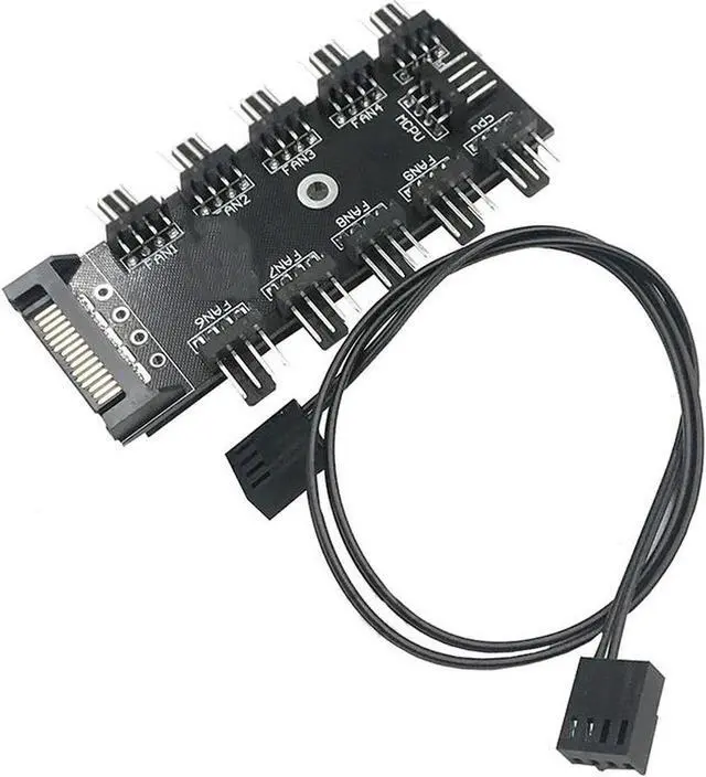 Alt view image 3 of 4 - 2-Pack 10 Port PWM 4 Pin Fan Splitter Hub Adpater, SATA Powered 10 Channels 3 Pin / 4Pin CPU Case Fan Cooler Splitter,Support PWM Fan Speed Controller