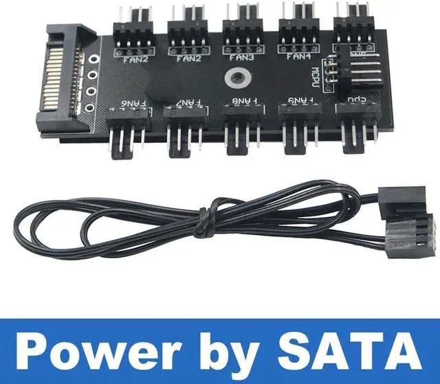 Alt view image 4 of 4 - 2-Pack 10 Port PWM 4 Pin Fan Splitter Hub Adpater, SATA Powered 10 Channels 3 Pin / 4Pin CPU Case Fan Cooler Splitter,Support PWM Fan Speed Controller