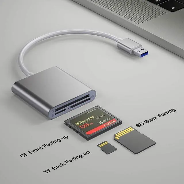 Alt view image 6 of 7 - SD Card Reader USB 3.0 3 Port Memory Card Reader Writer Compact Flash Card Adapter for CF/SD/TF Micro SD/Micro SDHC/MD/MMC/SDHC/SDXC UHS-I Card for Windows & Mac - Aluminum
