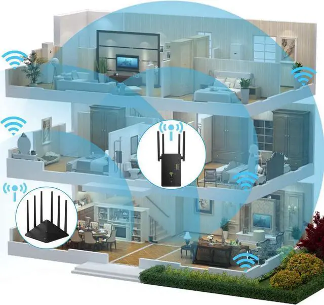 Alt view image 5 of 5 - WiFi Extender Signal Booster - Coverage up to 2640sq.ft and 25 Devices with AC1200 Dual Band Wireless Signal Booster & Repeater , and Compact Wall Plug Design