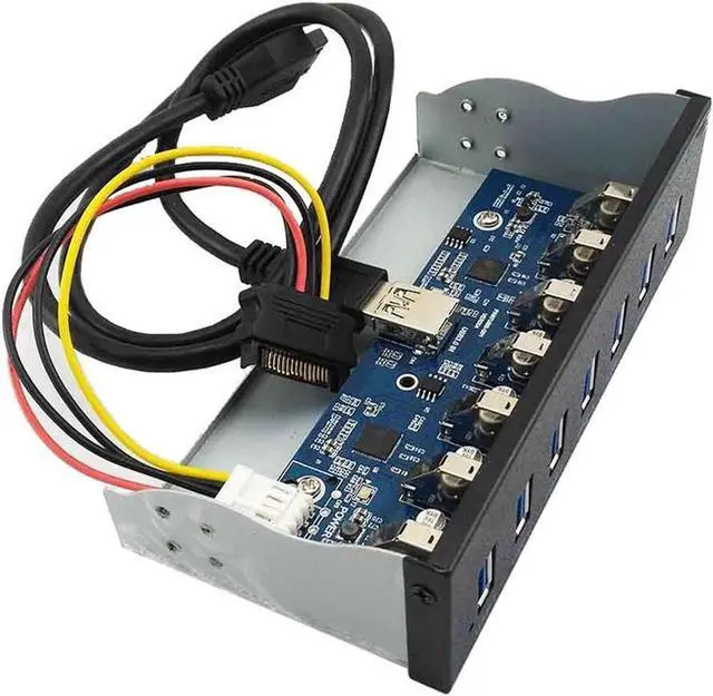 Alt view image 2 of 3 - 7 Port USB 3.0 5.25" Internal CD-ROM Bay Front Panel USB Hub,7 x USB 3.0 Type A Female to Motherboard USB 20 pin Hub Splitter Adapter w/ 5.25 inch Metal Bracket