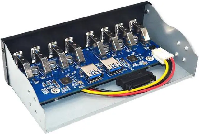 Alt view image 3 of 4 - 8 Ports USB 3.0 Hub 5.25" Front Panel Internal CD-ROM Bay Bracket, 8 x USB 3.0 Type A Female to Motherboard USB 20 pin Hub Splitter Adapter,USB 20pin to 8 USB 3.0 Splitter