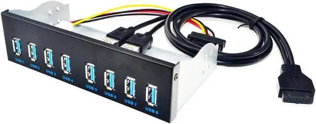 Alt view image 2 of 4 - 8 Ports USB 3.0 Hub 5.25" Front Panel Internal CD-ROM Bay Bracket, 8 x USB 3.0 Type A Female to Motherboard USB 20 pin Hub Splitter Adapter,USB 20pin to 8 USB 3.0 Splitter
