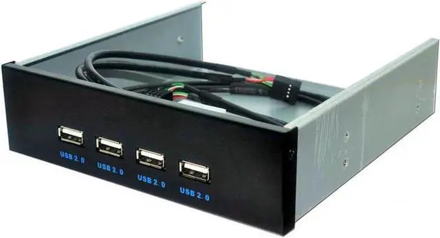 Main image of 4 Ports USB 2.0 USB Hub PC Case 5.25 Inch Front Panel, Powered by Molex 4pin Connector - Motherboard USB 9/10 Pin to 4 USB-A Adapter - 2ft Adapter Cable