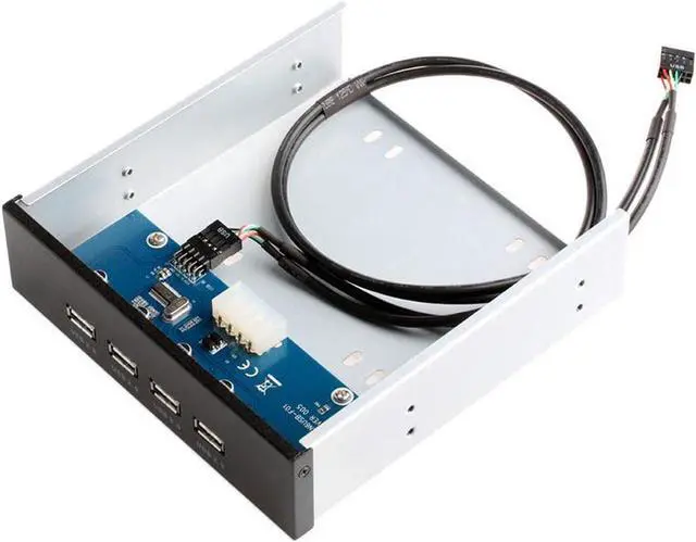 Alt view image 2 of 4 - 4 Ports USB 2.0 USB Hub PC Case 5.25 Inch Front Panel, Powered by Molex 4pin Connector - Motherboard USB 9/10 Pin to 4 USB-A Adapter - 2ft Adapter Cable