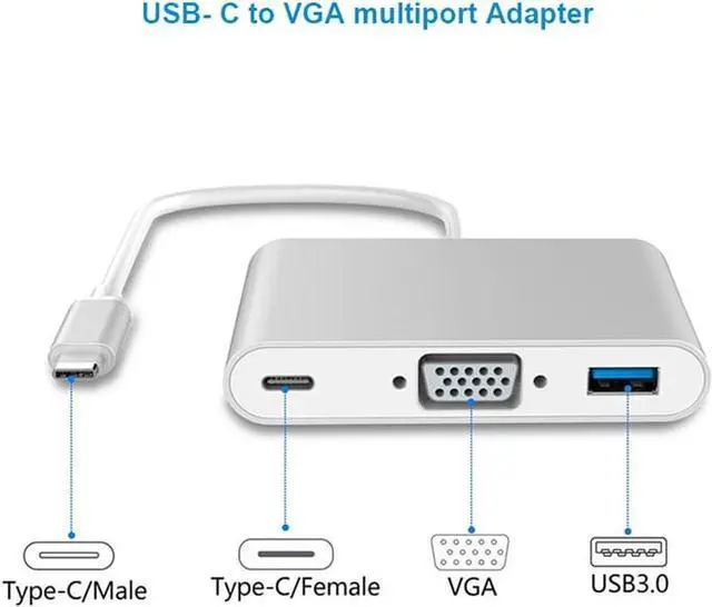Alt view image 7 of 7 - 3-in-1 USB Type-C to USB-C DP Charging + VGA 1080p +USB 3.0 Port Multiport Adapter Converter (DP Alt Mode) for Macbook/MacBook Pro/Chromebook Pixel/XPS 13/Yoga 920/Samsung S9