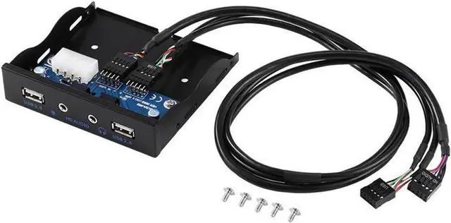 Alt view image 2 of 4 - USB 2.0 Desktop PC Case 3.5" Front Panel Audio, USB 9 Pin to 2 Ports USB 2.0 Female Splitter Hub Floppy Bay Panel w/ HD Stereo Audio & Microphone - 2 Feet 9Pin Cable, Black