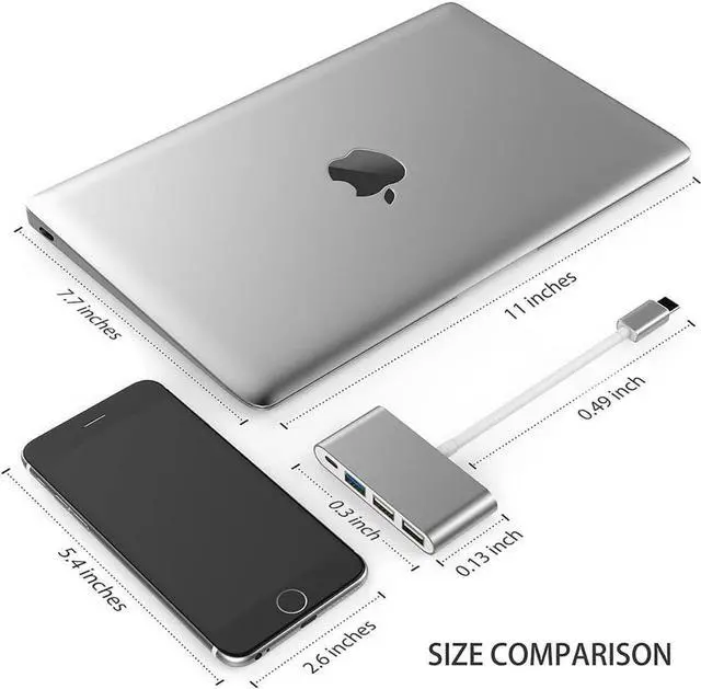 Alt view image 3 of 4 - 4-in-1 USB-C Hub With USB C Power Delivery, USB3.0 USB2.0 Ports compatible with MacBook Air, MacBook pro 13&15, ChromeBook Pixel, XPS and More, Multiport Charging & Connecting Adapter
