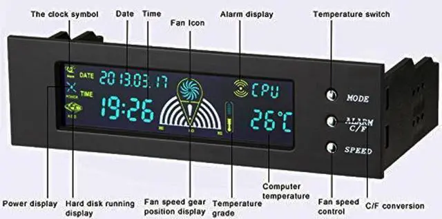 Alt view image 5 of 7 - Computer 5.25" Front Panel Bay 3 Channel automatic temperature CPU Case fan speed controller w/ HDD PC Temp Sensor LED Display