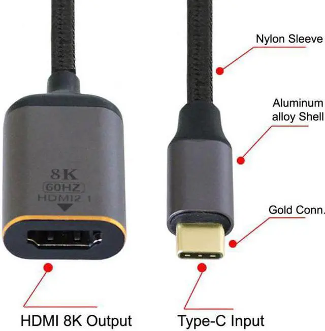 Alt view image 4 of 7 - USB4 USB-C Type-C Source to Female HDMI 2.0 Cable Display 8K 60HZ UHD 4K HDMI Male Monitor