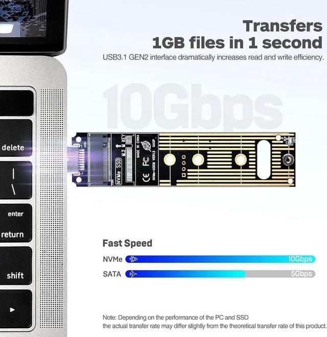 Alt view image 2 of 7 - NVME to USB Adapter M.2 NVME Hard Drive USB3.1 Gen2 10Gbps USB to NVME PCI-E Converter Reader M Key Support UASP for 2280 2260 2242 2230 SSD (Only for M.2 NVME)