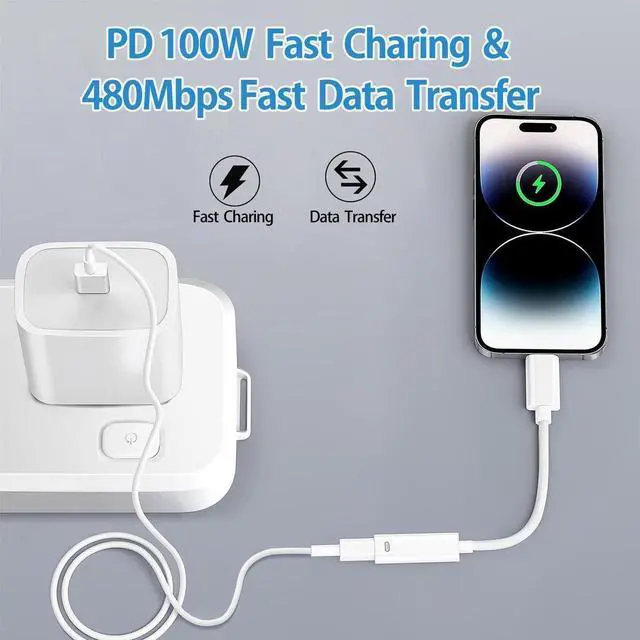 Alt view image 4 of 7 - USB C to Lightning Audio Adapter USB C Male to Female Lightning 100W Fast Charing/Data/Music/Phone Call Compatitable with /Phone 15/15 Plus/15 Pro/15 Pro Max/i-Pad