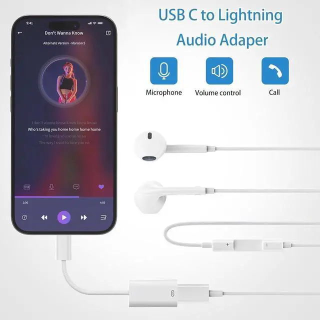 Alt view image 6 of 7 - USB C to Lightning Audio Adapter USB C Male to Female Lightning 100W Fast Charing/Data/Music/Phone Call Compatitable with /Phone 15/15 Plus/15 Pro/15 Pro Max/i-Pad