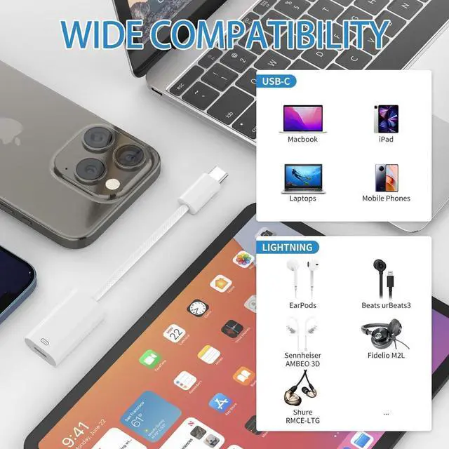 Alt view image 3 of 7 - USB C to Lightning Audio Adapter USB C Male to Female Lightning 100W Fast Charing/Data/Music/Phone Call Compatitable with /Phone 15/15 Plus/15 Pro/15 Pro Max/i-Pad