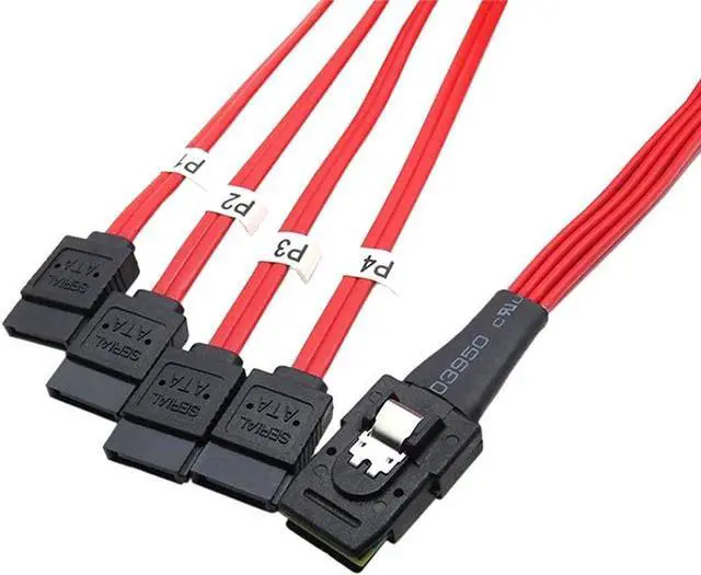 Alt view image 3 of 4 - Mini SAS to 4 SATA Cable SAS Breakout Cable Mini SAS Male SFF-8087 to 4 SATA Female Cable Multi-Lane Mini SAS Host Internal Cable to Target HDD Hard Drive Splitter Cable - 3.3FT-Red