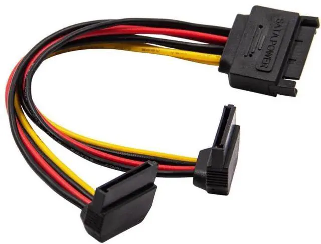Alt view image 2 of 3 - 90 Degree SATA 15-Pin Male to 2 x 15P Female Y Splitter Adapter Power Cable for Solid State SSD Hard Disk Motherboard 2pack