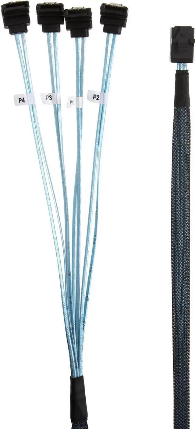 Alt view image 3 of 3 - Internal HD Mini SAS (SFF-8643 Host) - 4X SATA (Target) Angle Cable, SFF-8643 for Controller, 4 Sata Connect to Hard Drive, 0.5M / 1.6FT