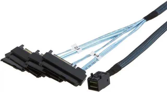 Alt view image 3 of 5 - SFF-8643 to SFF-8482 Cable, Internal HD Mini SAS SFF8643 Host to 4 X 29 Pin SFF8482 Target Adapter Cord with SATA 15 Pin Power Port,1.6FT