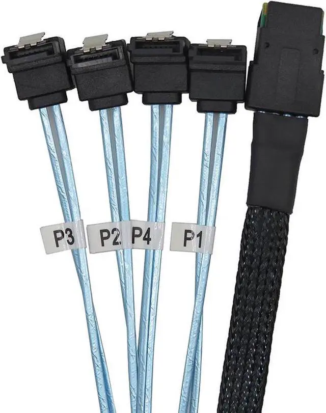 Alt view image 4 of 5 - 0.5 Meter Internal Mini SAS 36pin SFF-8087 Host/Controller to 90 Degree 4 x SATA 7pin Target/Backplane Forward Breakout Cable w/Net Jacket