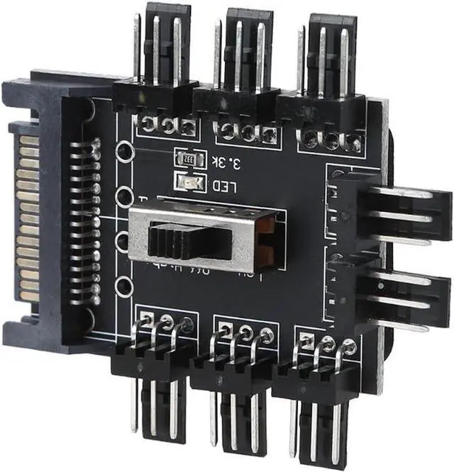 Alt view image 2 of 4 - PC Fan Speed Controller - 8 Way Cooling Fan Hub w/ 7/12V Voltage Switch - 1 to 8 Multi Way Splitter for 3-Pin / 4 Pin Case Fan - PCB Adapter - Power by SATA