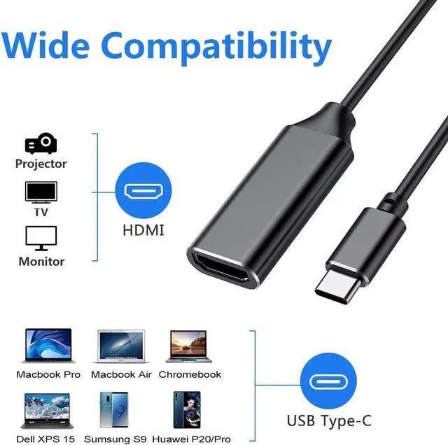Alt view image 2 of 5 - USB C to HDMI Adapter, Type c to HDMI 4K Adapter (Thunderbolt 3 Compatible) with Video Audio Output for MacBook Pro 2018/2017/2016, Samsung Note 9/S9/Note 8/S8, Huawei Mate 20 and More (Black)