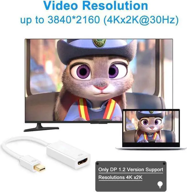 Alt view image 6 of 6 - Mini DisplayPort (Thunderbolt 2) to HDMI Adapter with Support for 4K [Gold Plated] 4K Thunderbolt to HDMI Converter Male to Female Adaptor for MacBook Air, iMac, MacBook Pro,Surface Dock- White