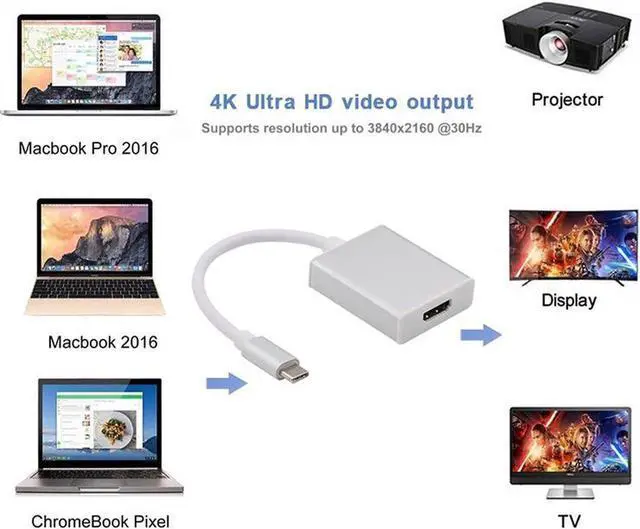 Alt view image 4 of 4 - USB C TO HDMI Adapter - USB 3.1 Type C (USB-C) to HDMI 4K2K@30Hz Adapter (Thunderbolt 3), DP Alt Mode Converter w/ Aluminium Case for 2017 MacBook Pro/Samsung Galaxy S8 - Silver