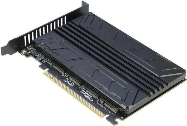 Alt view image 2 of 5 - M.2 NVMe to PCIe 16x Adapter, 4 Port NVMe SSD Slot Converter to PCI-e 4.0 x16 Host Controller Expansion Card Adaptor High Speed 4x32Gbps For M Key NVMe SSD (PCI-e Bifurcation Required)
