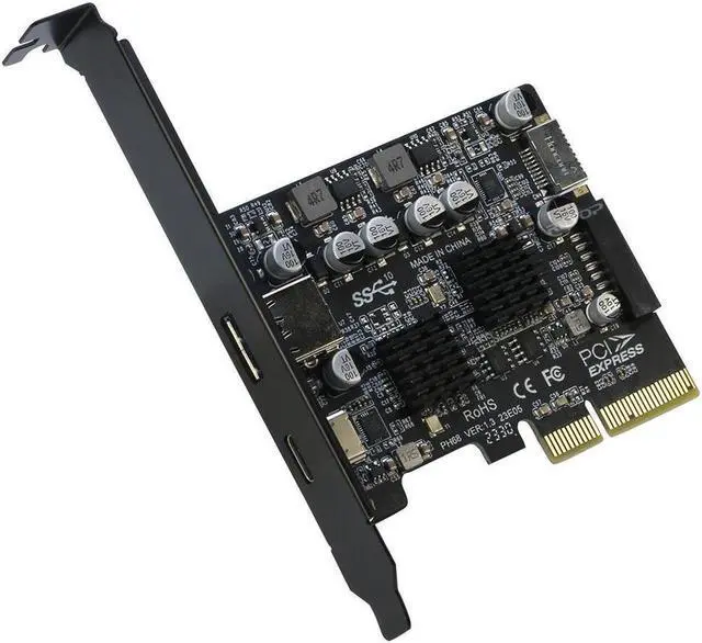 Alt view image 7 of 7 - PCIE to USB 3.2 Gen 2 Expansion Adapter Card 10Gbps, PCI-e Express to USB A and USB C Controller Card with Internal Type-E and 19/20pin Header for Front Panel Mount