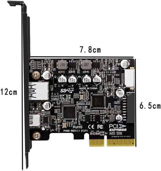 Alt view image 5 of 7 - PCIE to USB 3.2 Gen 2 Expansion Adapter Card 10Gbps, PCI-e Express to USB A and USB C Controller Card with Internal Type-E and 19/20pin Header for Front Panel Mount