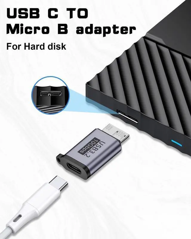 Alt view image 5 of 7 - USB C to Micro B Adapter (2 Styles), USB C to Micro B Male & Female Adapter, 10Gbps Hard Drive Data Charging Adapter for External Hard Drives Cable